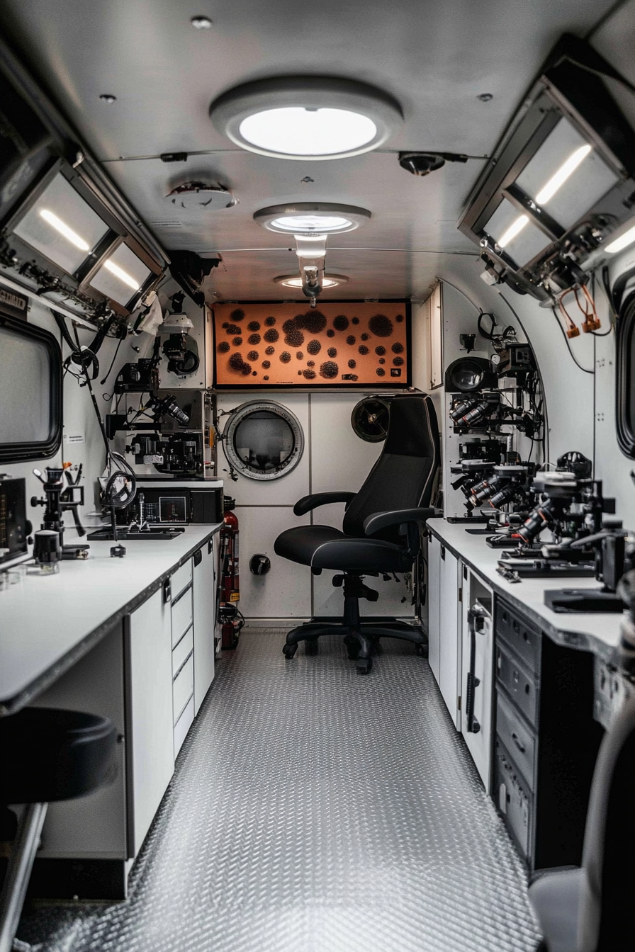 Research Mobile Space. Field lab equipped with microscopes and specimen containment.