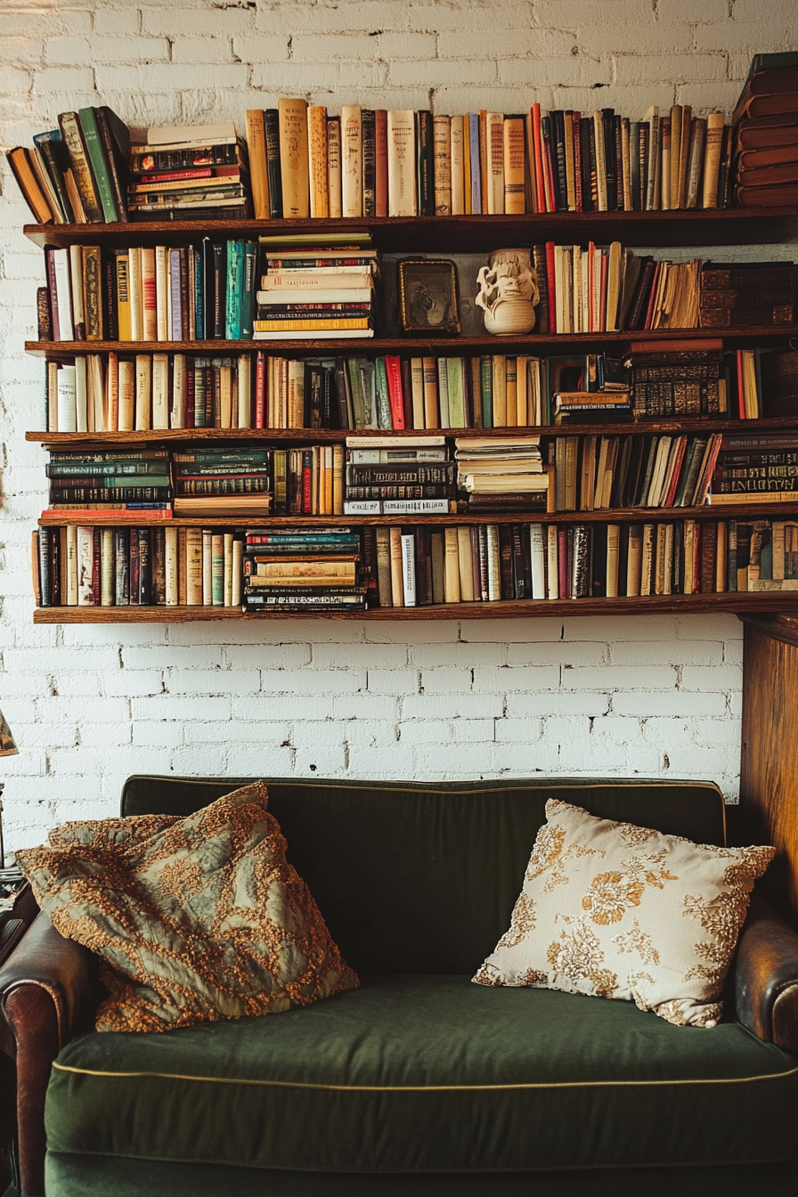 Community Space. Shelf wall with assorted classic books.