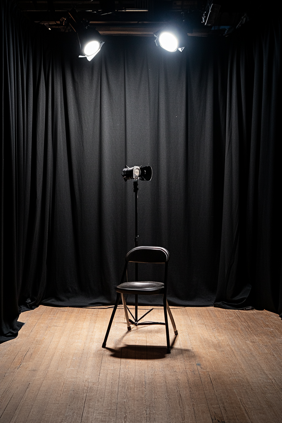 Creative Learning Space. Low-light studio setup with black curtain background.