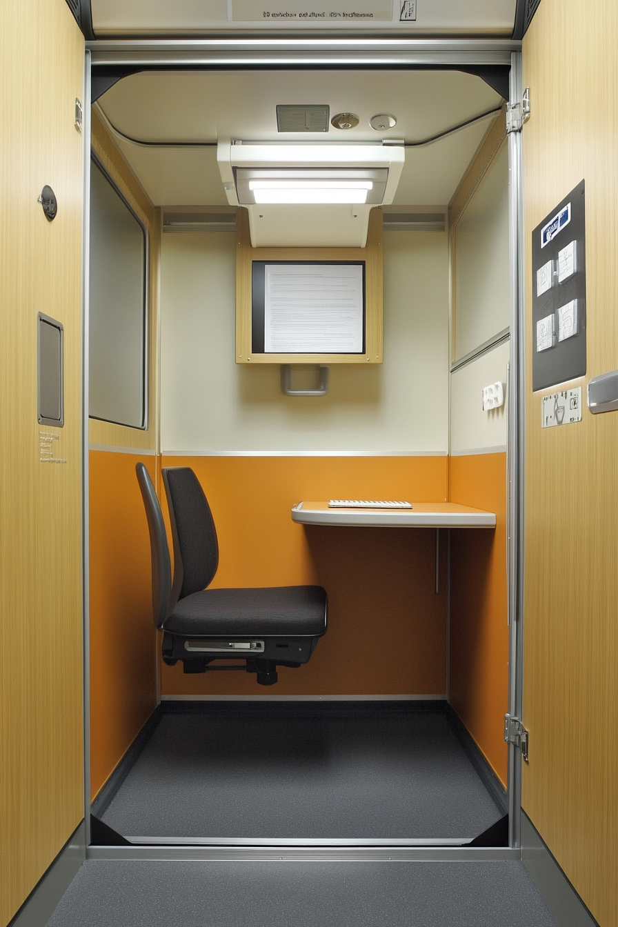 Research mobile space. Document station integrated with user-friendly, seated workstation and storage units.