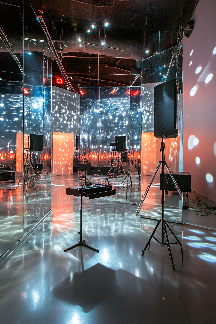 Creative learning space. Studio setup with mirrored walls and adjustable light installations.