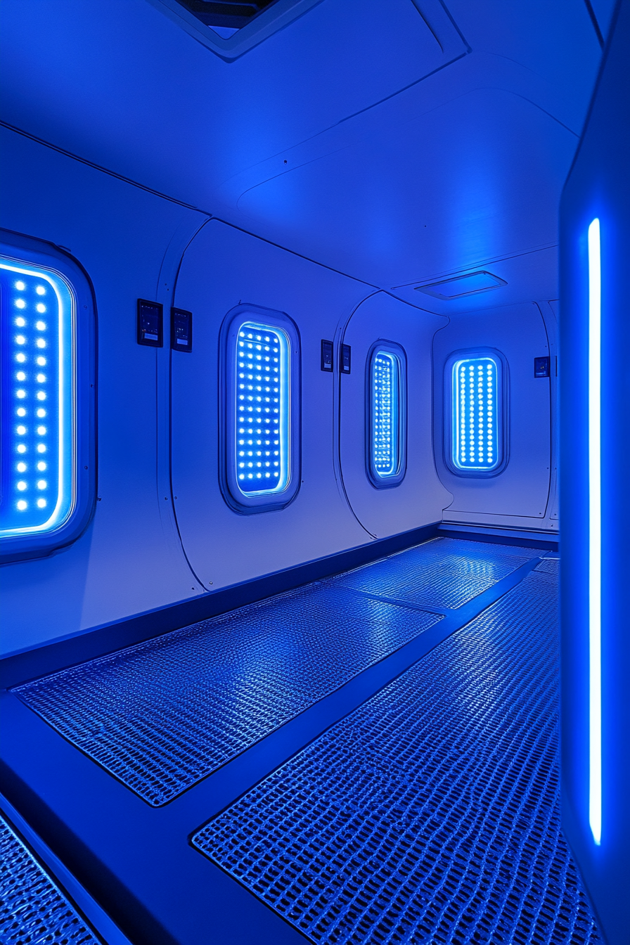 Performance space. Altitude chamber with blue LED lighting.