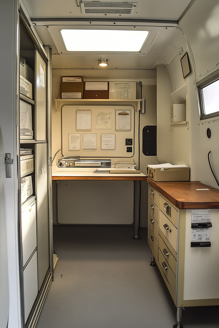 Research Mobile Space. Portable trailer, equipped with artifact storage cabinets and documentation station.