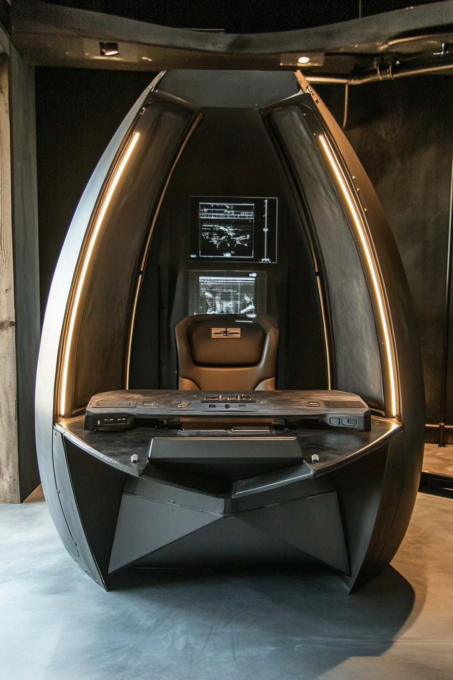 Alpine mobile space. Drone station featuring matte gunmetal finish.