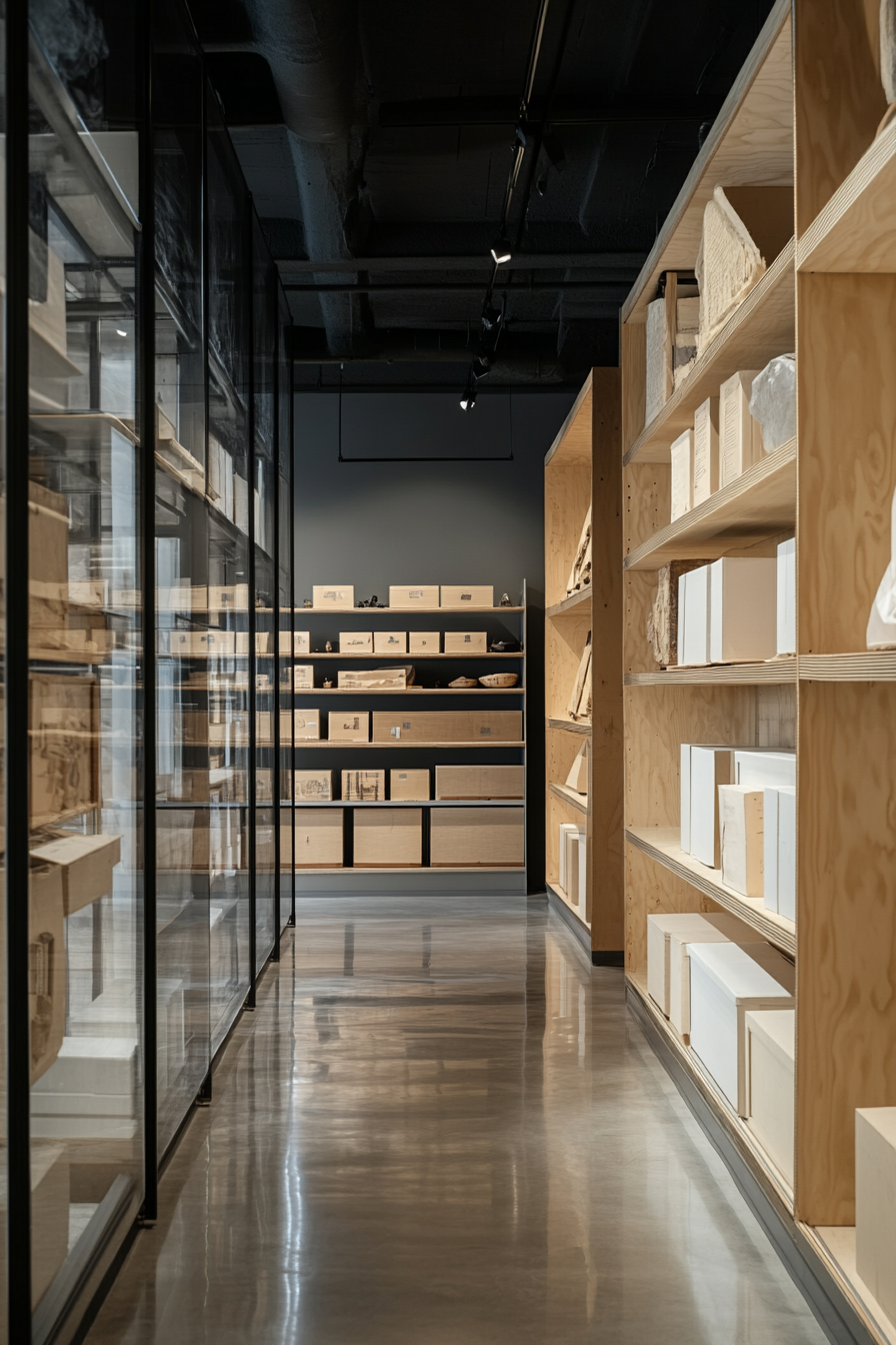 Research Mobile Space. Dust-proof articulating shelves for artifact storage