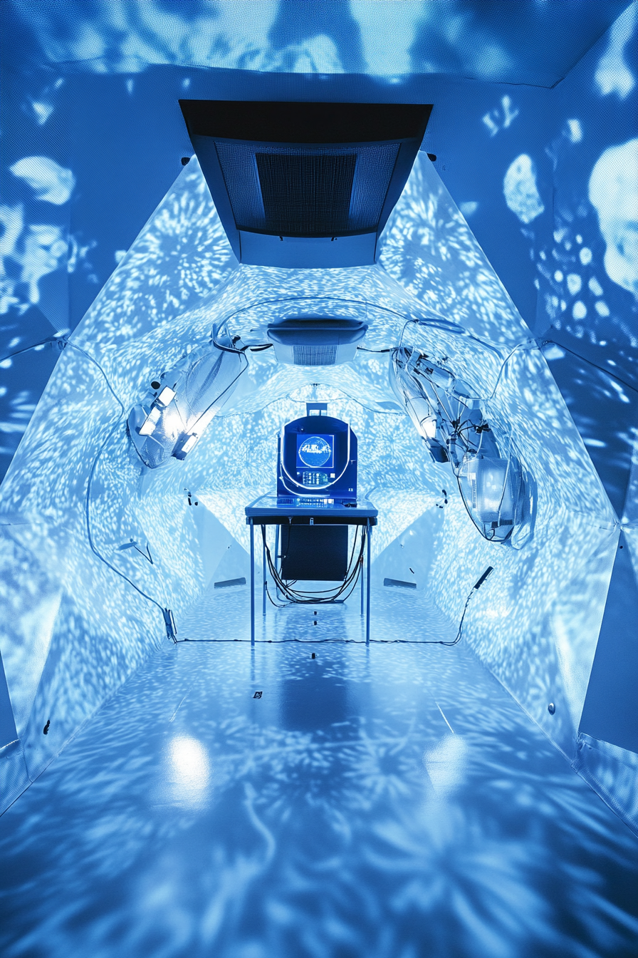 Performance space. Oxygen monitoring and altitude chamber with subtle blue patterns.