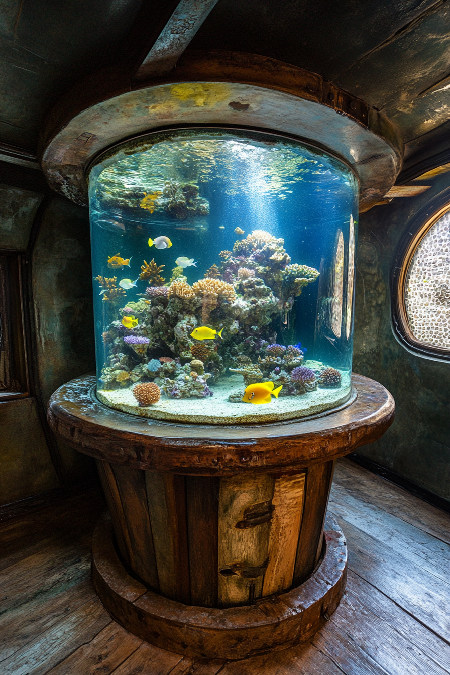 Coastal research space. Underwater observation tank with live marine specimens.