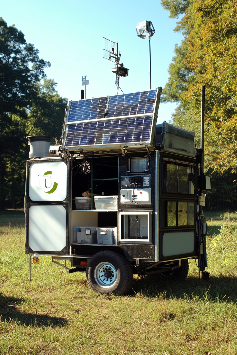 Research Mobile Space. Solar-powered field lab with portable artifact storage units.