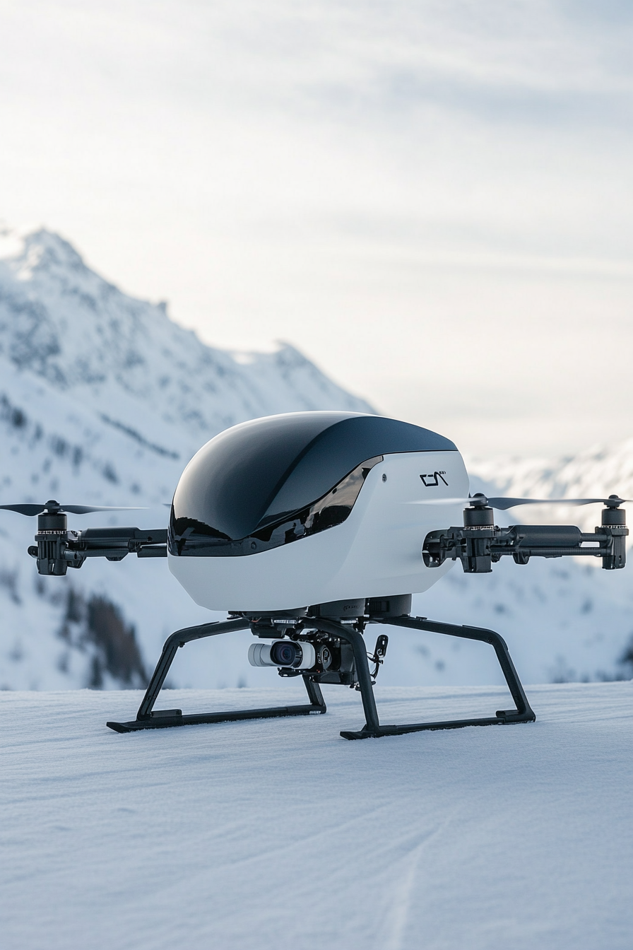 Alpine Mobile Space. Compact drone station with dual control system and mounted camera.