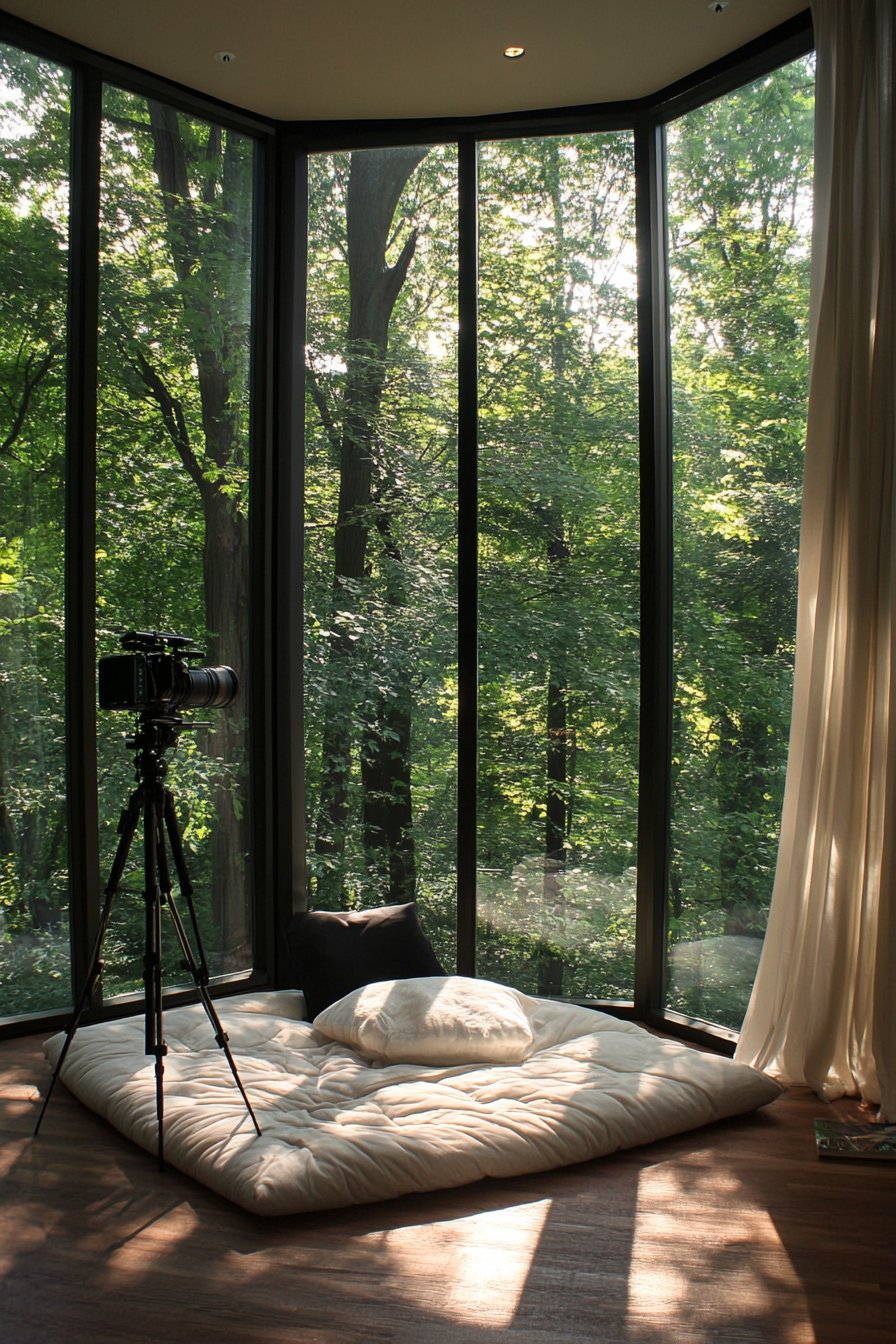 Nature Observation Space. Large bay window with tripod camera mounts.