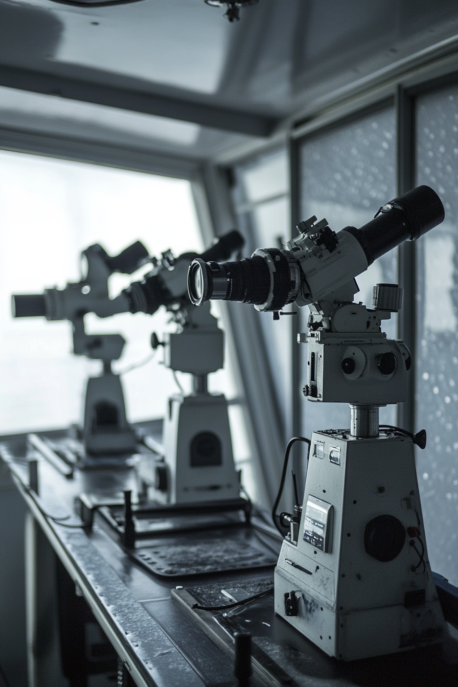 Research Mobile Space. Intricate scanners and telescopes array on observation deck.