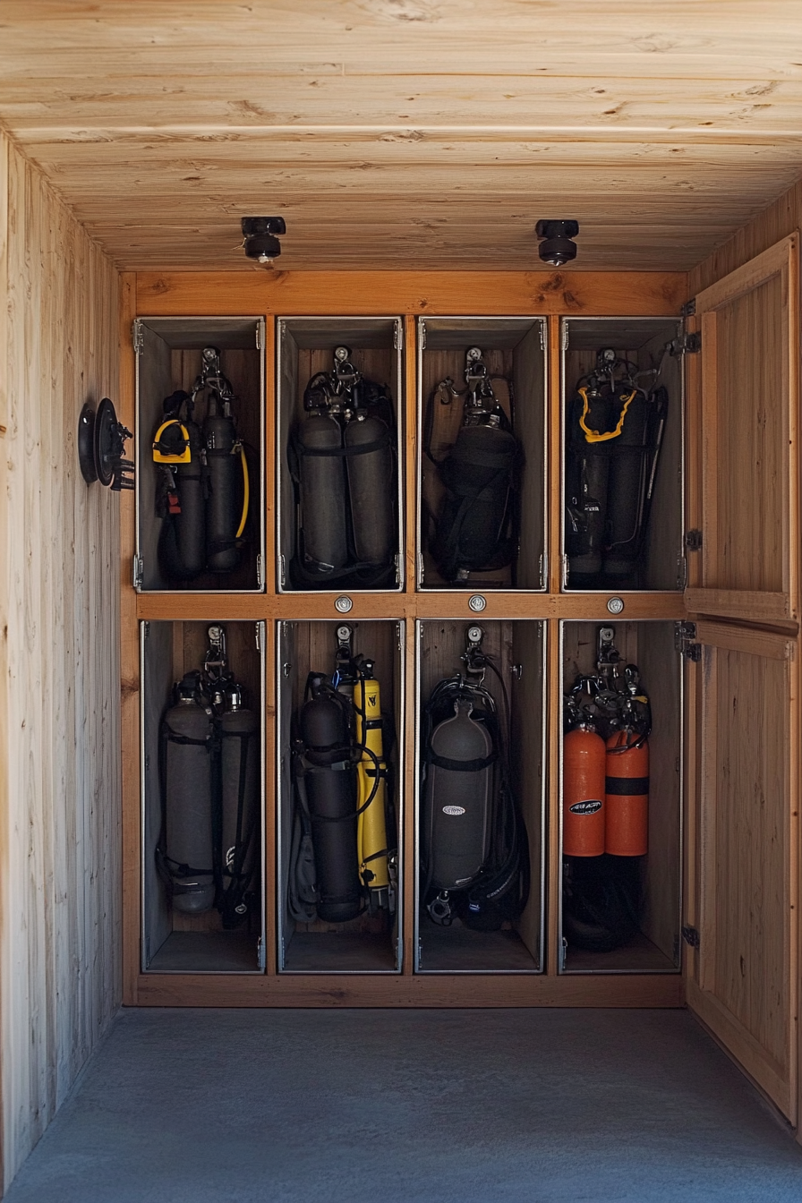 Water Adventure Space. Weatherproof storage cabinets for dive gears.