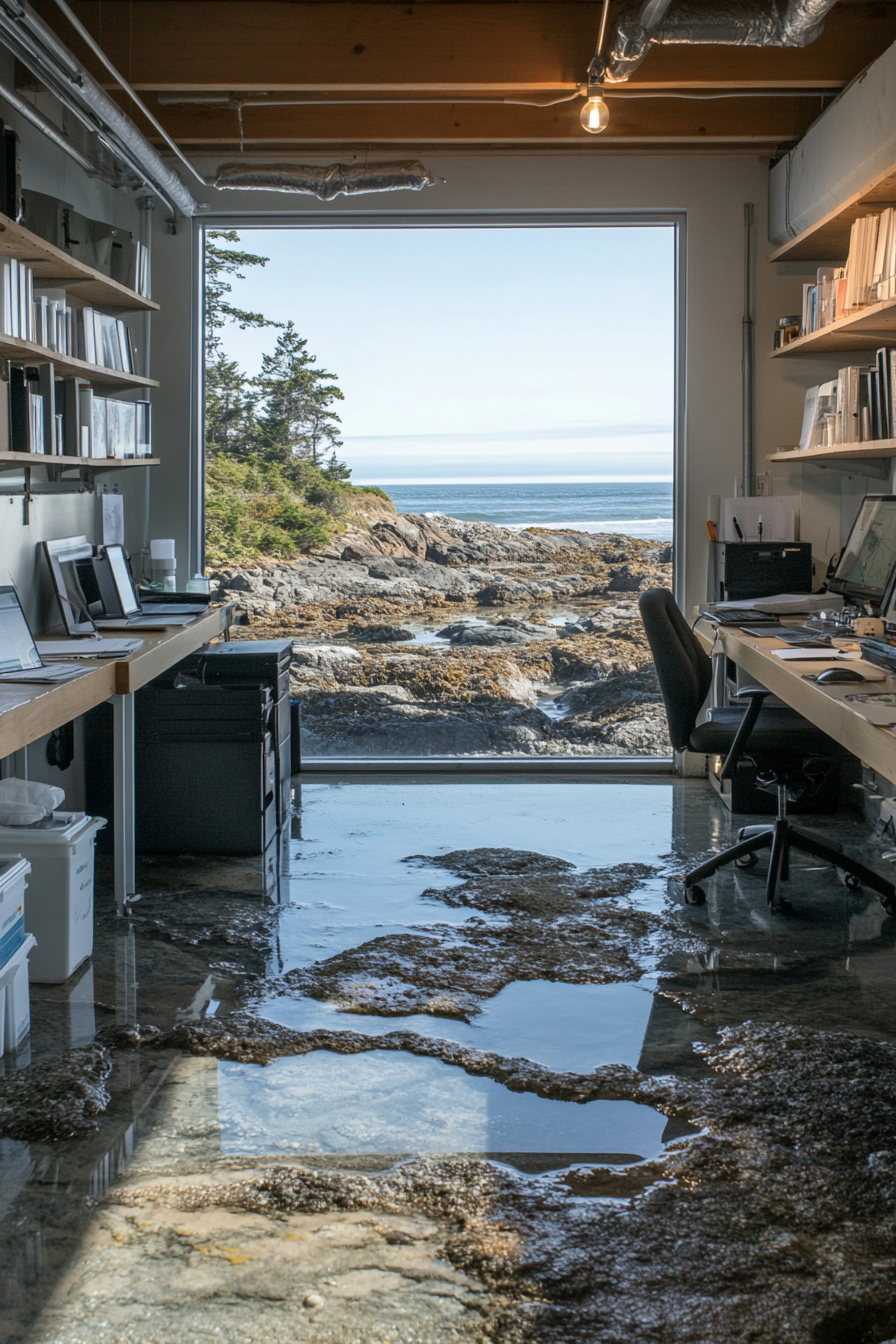 Coastal Research Space. Wet lab with a view of rocky tide pools.