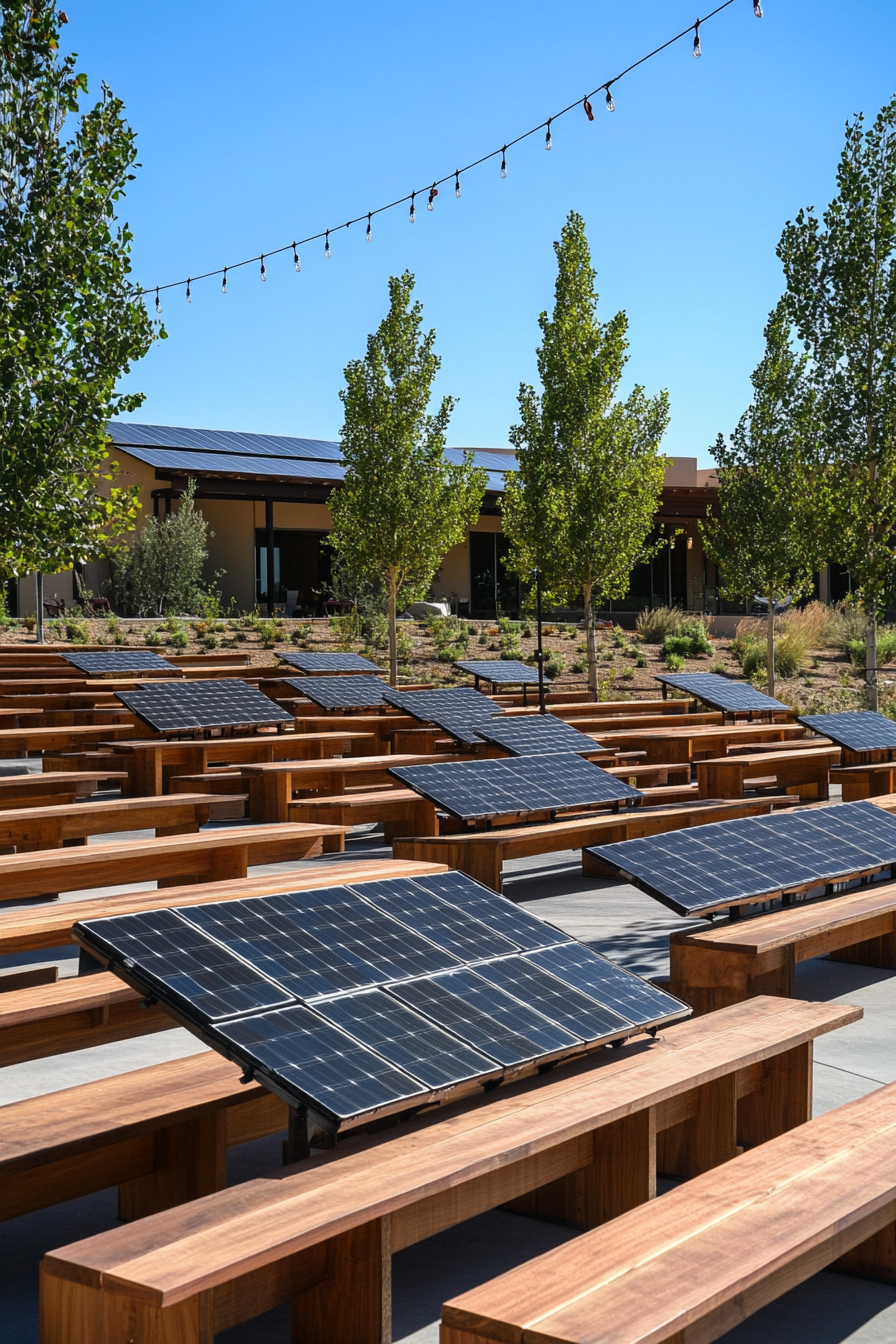 Event Support Space. Decked amphitheater featuring solar-powered USB charging stations.