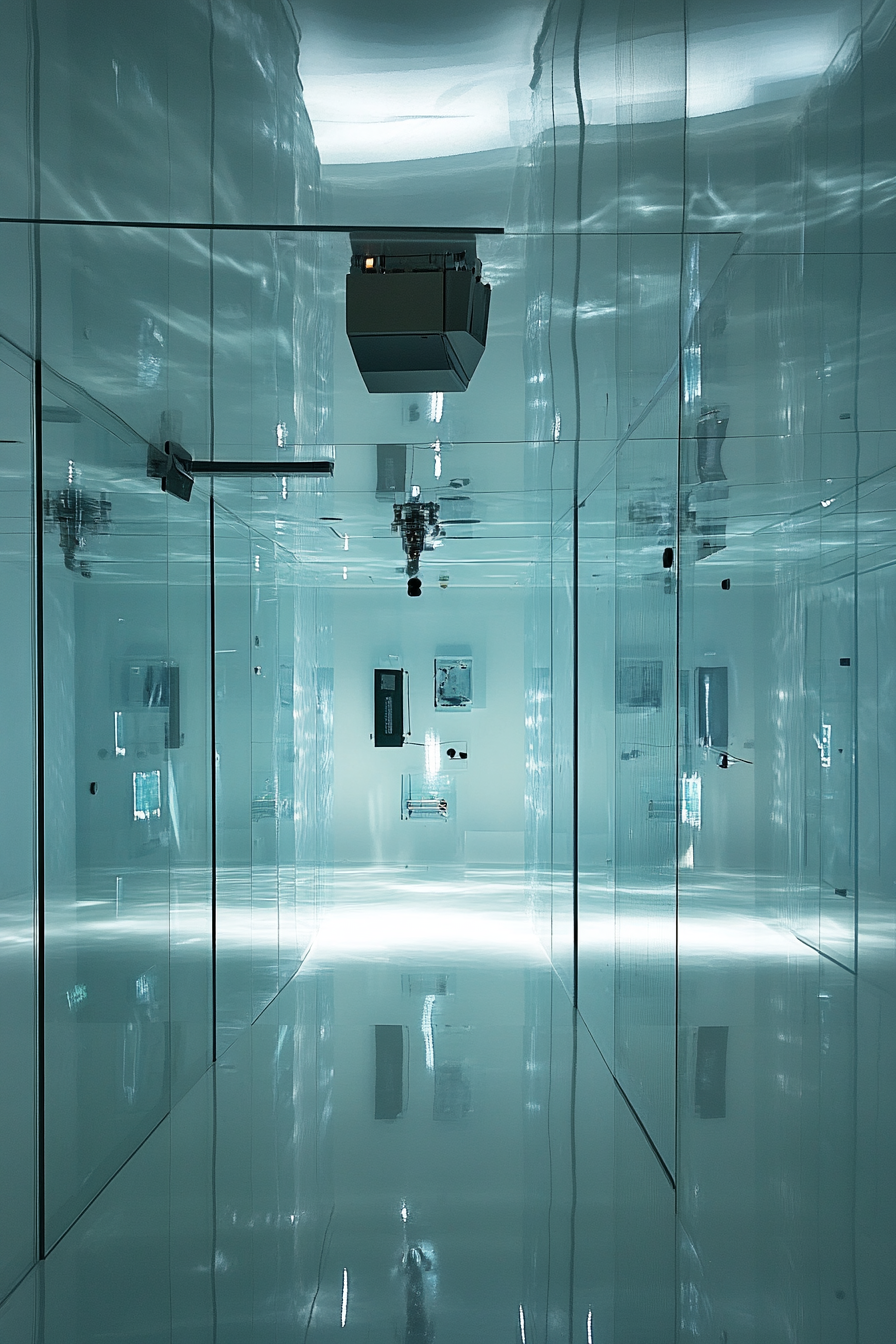 Performance space. Glass-walled chamber with oxygen monitors and gradient altitude control.