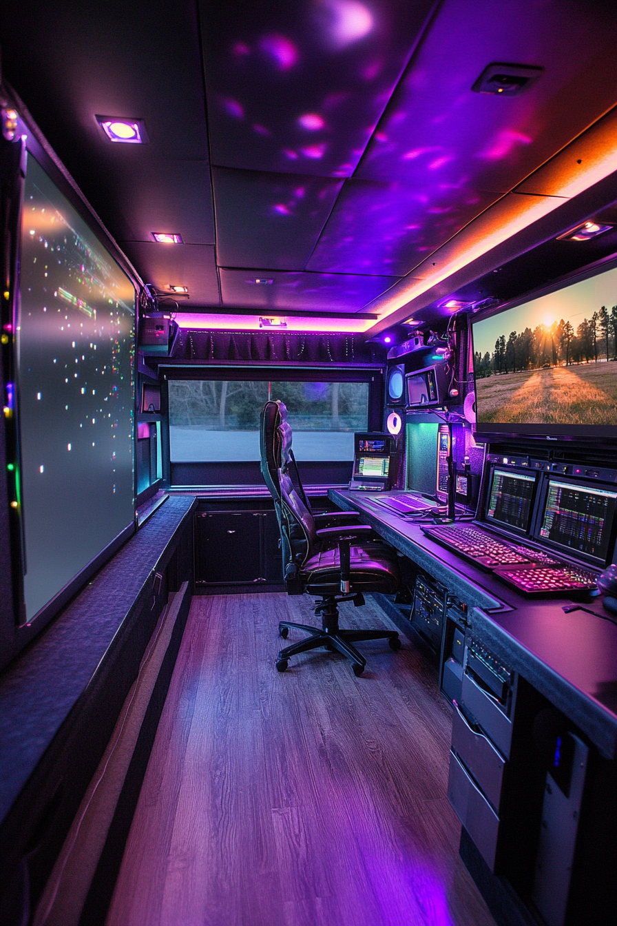 Creative Mobile Space. Trundle editing bay with ambient lighting.