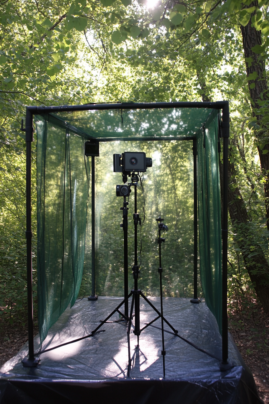 Nature Observation Space. Partitioned setup with attached digital DSLR camera mounts.