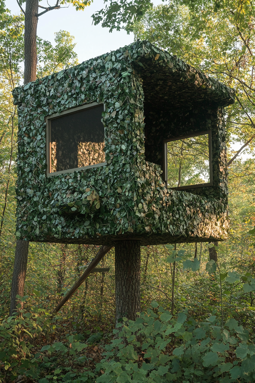 Nature Observation Space. Green camouflaged blind with built-in high-resolution camera mounts.