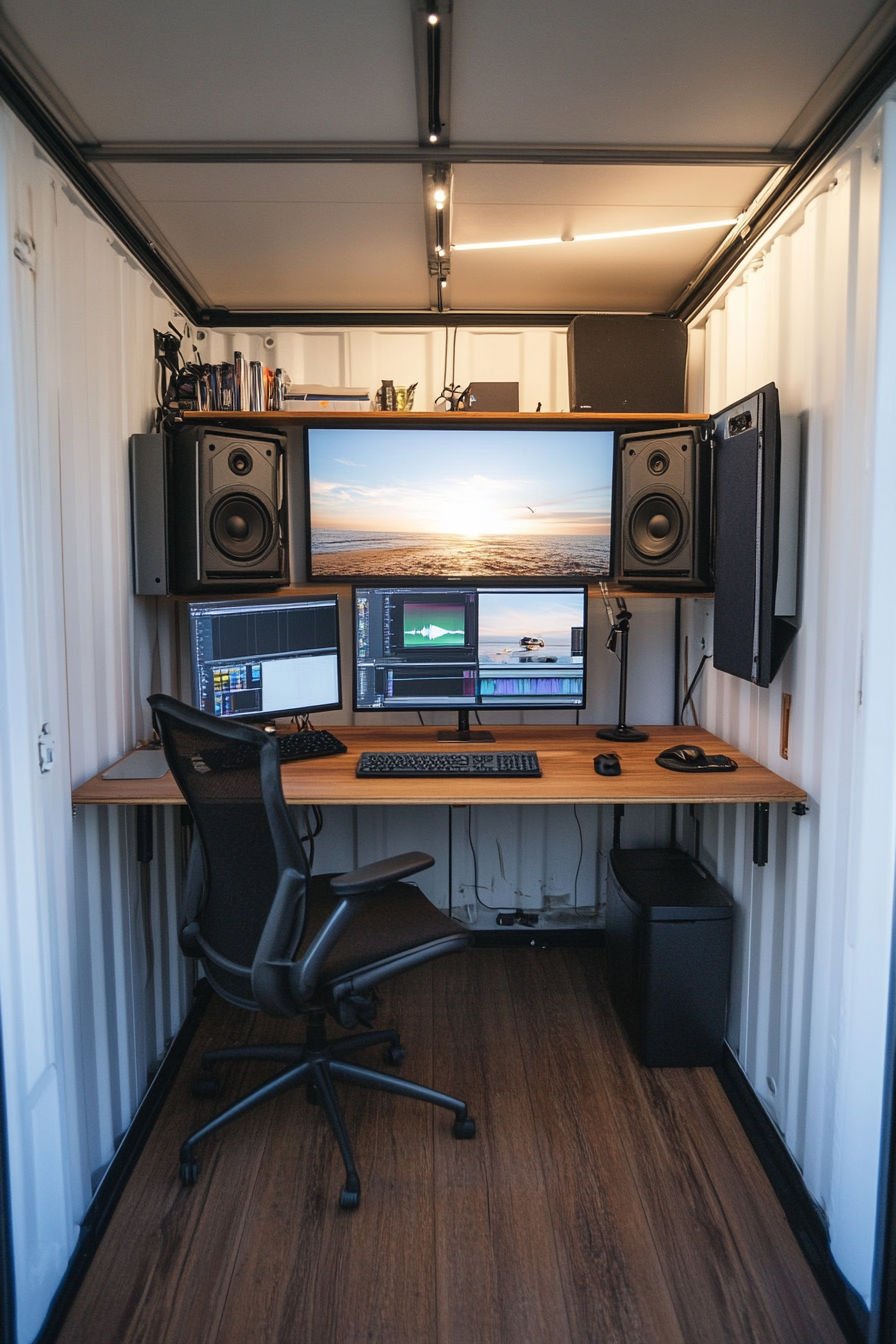 Creative mobile space. Sea container converted into functioning editing bay.