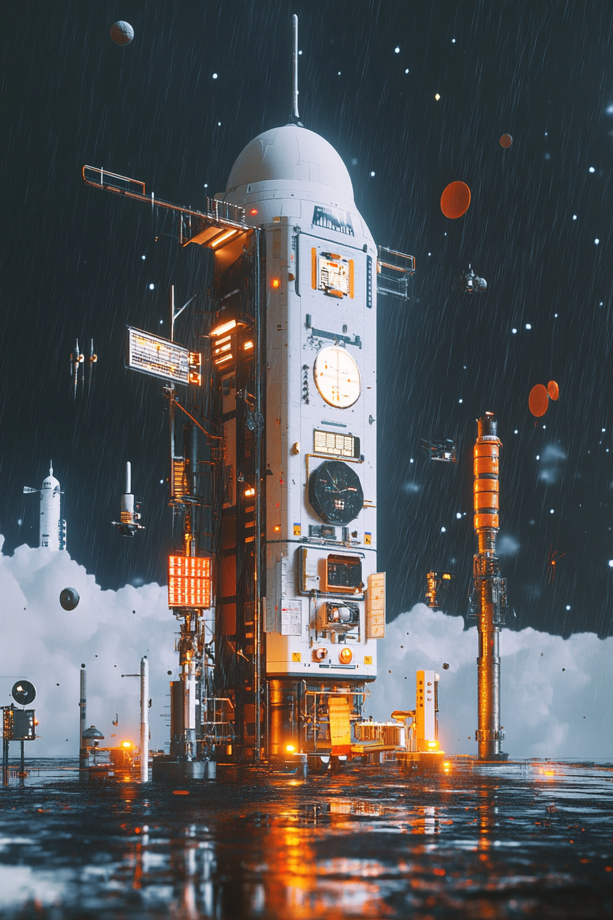 Launch space adventure. Weather station with meteorological tools.