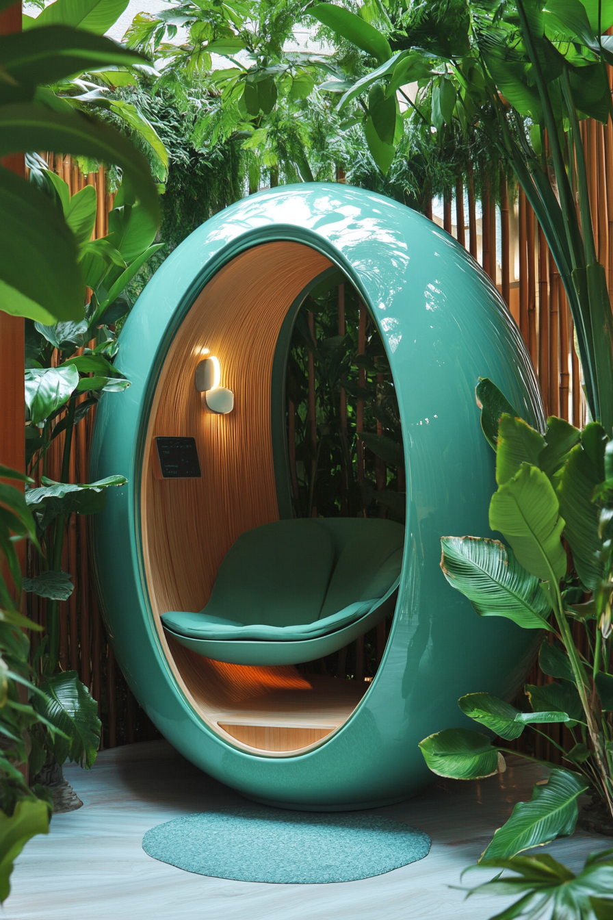 Community space. Tahitian blue pod with noise-cancelling feature.