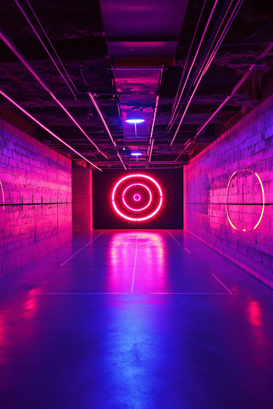 Performance space. Oxygen-monitored archery range with LED lighting.