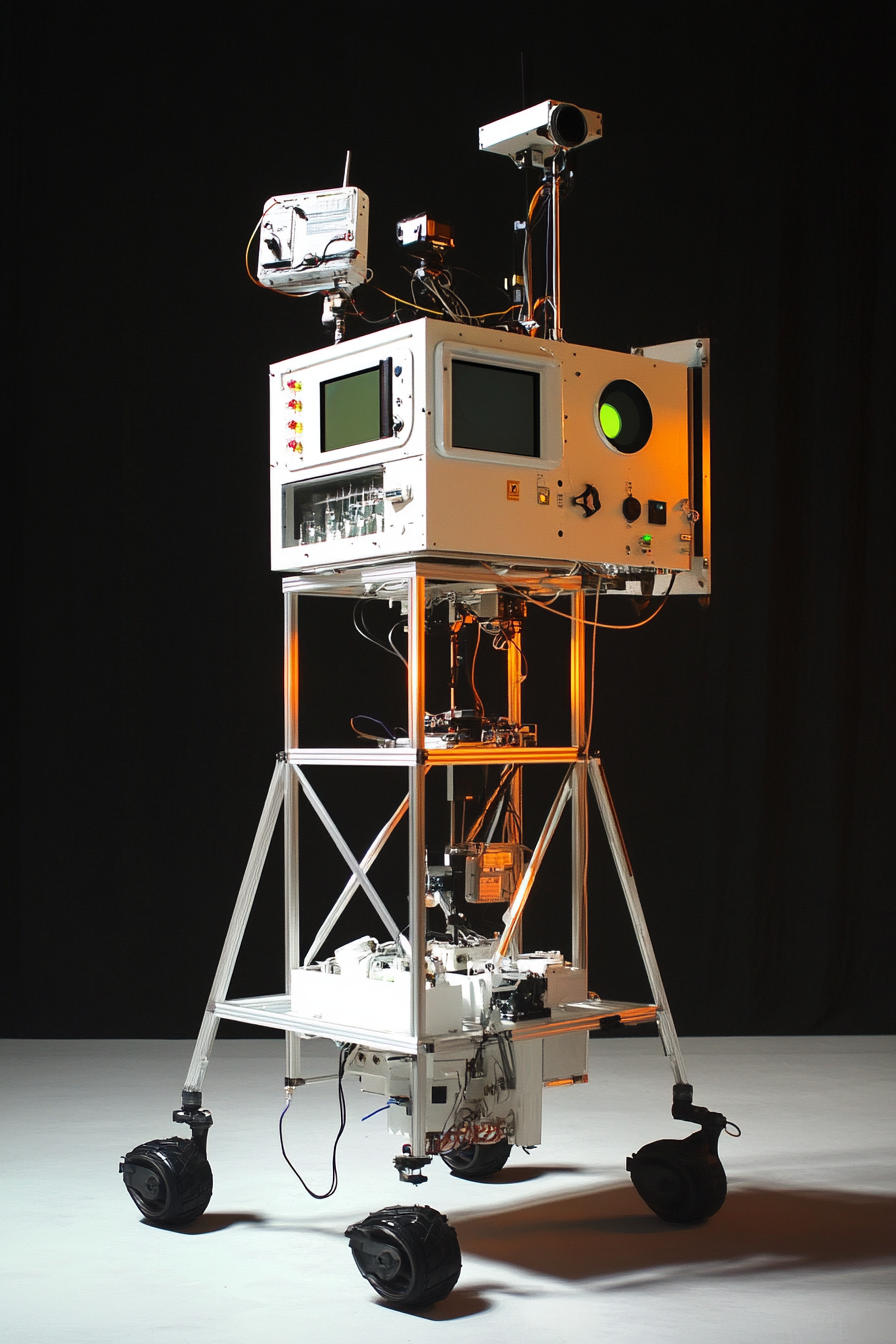 Mobile space research setup. Detached rover mounted analytical equipment.