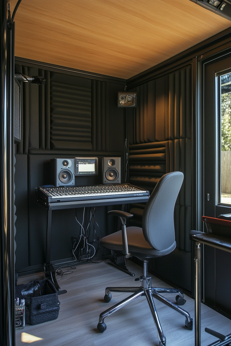 Mobile Studio Space. Acoustic foam panels lining mobile recording booth.
