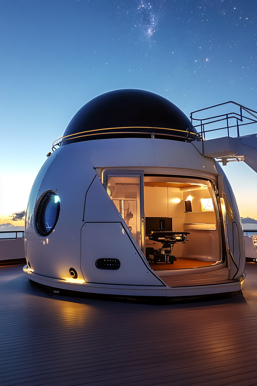 Research mobile space. Telescopic observatory deck with spherical dome.