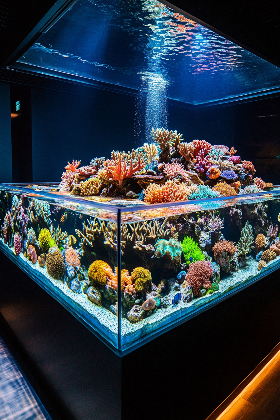 Coastal Research Space. Modern design observation tank with a diverse coral species display.