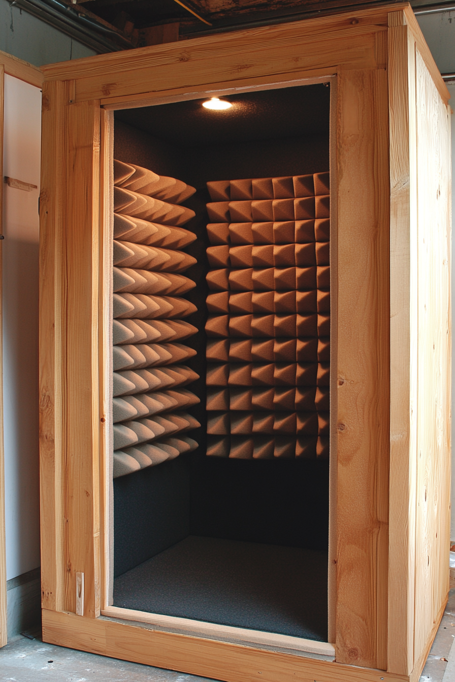 Mobile Studio Space. Portable sound booth with foam acoustic tiles.