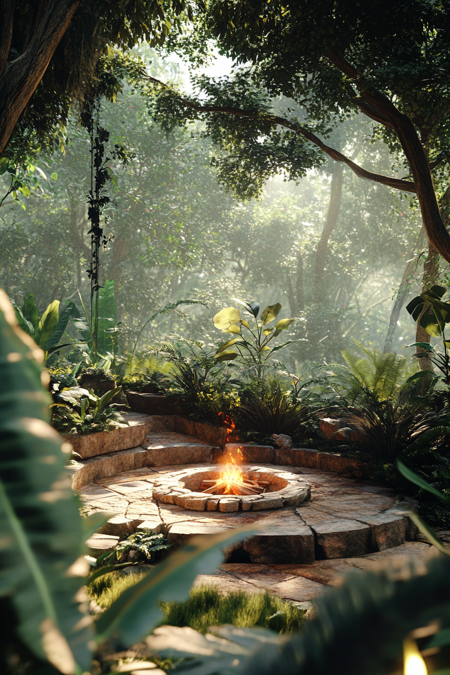 Jungle Clearing Space. Canopy platform, stone fire pit, tiger viewing zone.