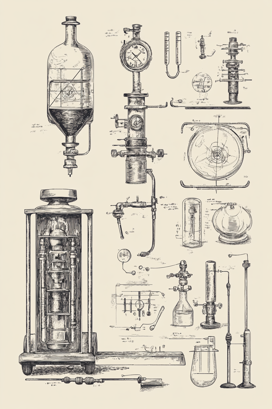 Research Mobile Space. Vector collection of hand drawn scientific equipment.