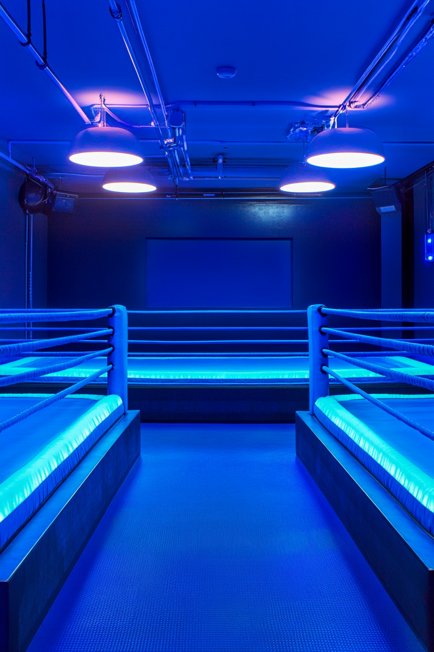 Performance Space. Oxygen monitored boxing ring with blue accents.