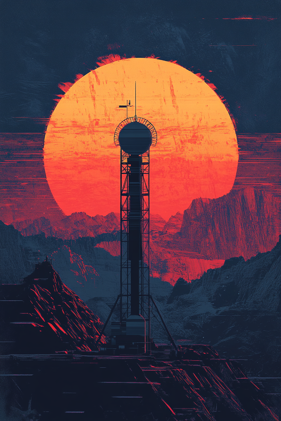 Adventure Launch Space. Weather station displaying gradient sunsets.