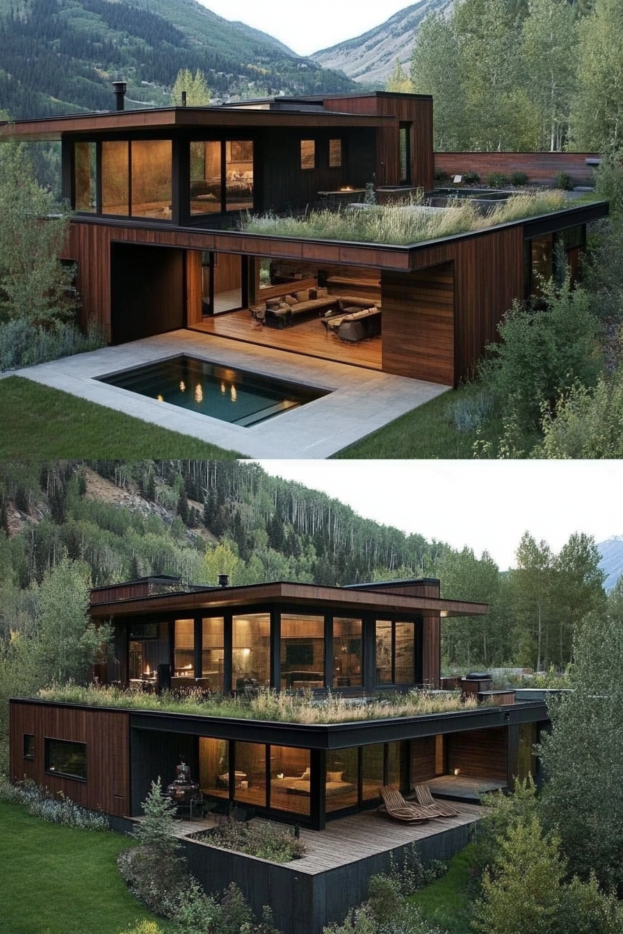 Split-Level Design. Earth-toned exterior, wooden accents with rooftop deck viewing Valley Vista.